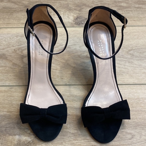 Barneys NY | Camoscio | Black Suede Bow Sandal Heels Classic Coquette Soft Girl - Picture 6 of 16